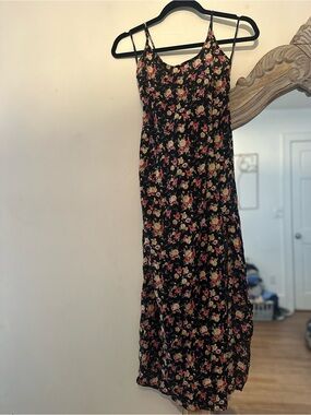 NWT Forever 21 Floral Black Dress with Slit and tie back